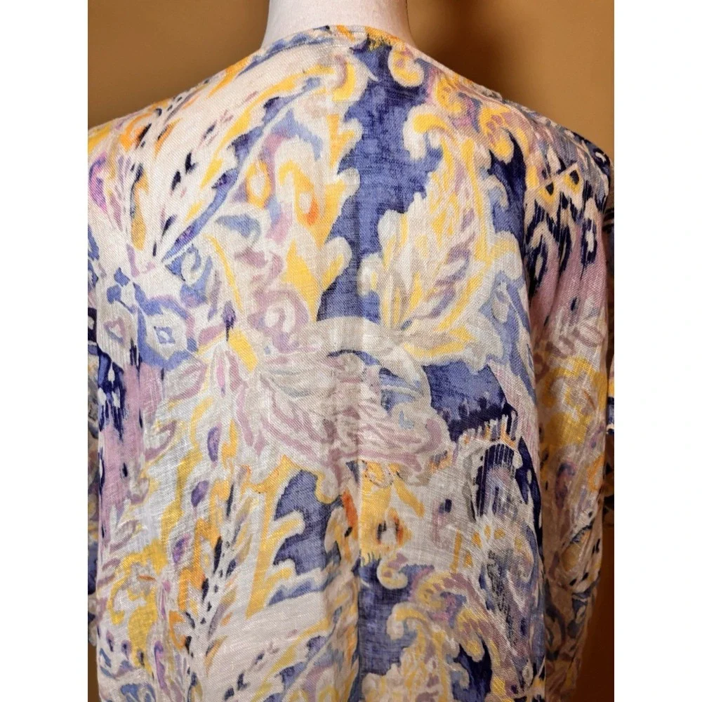 Chico's Linen Swim‎ Cover Up S/M Paisley Print Fringe Hem Beach Tunic Boho